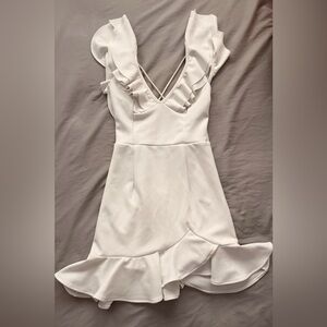 Selfie Leslie White Ruffle Mini Dress